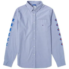 Champion x Beams Logo Sleeve Button Down Oxford ShirtBlue